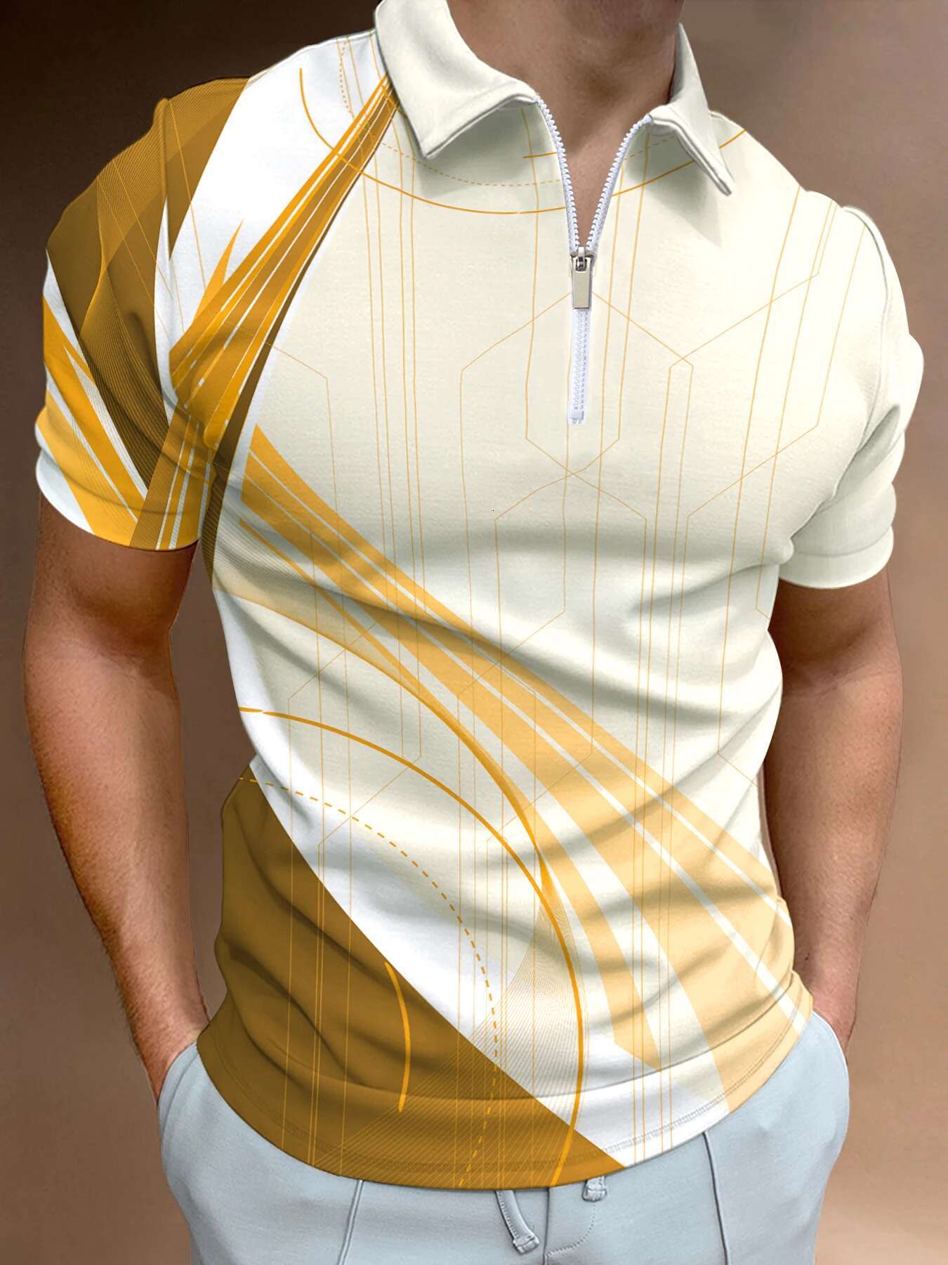 2025 New Summer Men's Casual Street Personalized Printed Polo Shirt Designer Shirt Zipper Collar Men's Short Sleeve Comfortable Breathable T