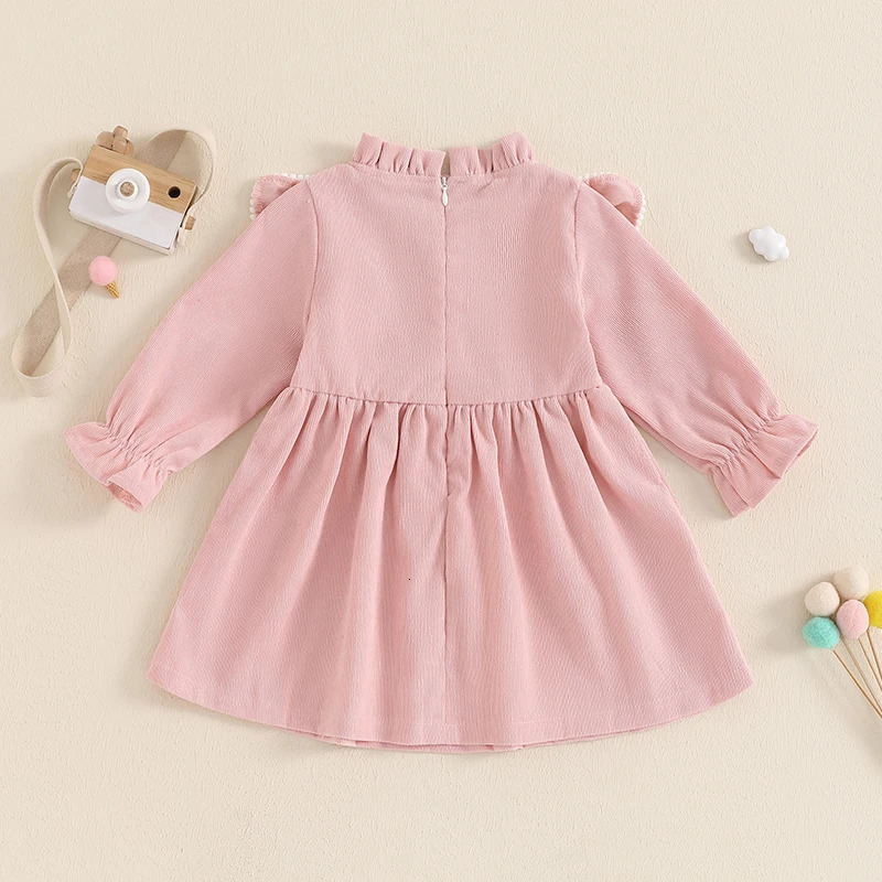 Sweet Kids Baby Girls Long Sleeve Corduroy Princess Dress Autumn Mock Neck Ruffled Children Clothes 250303