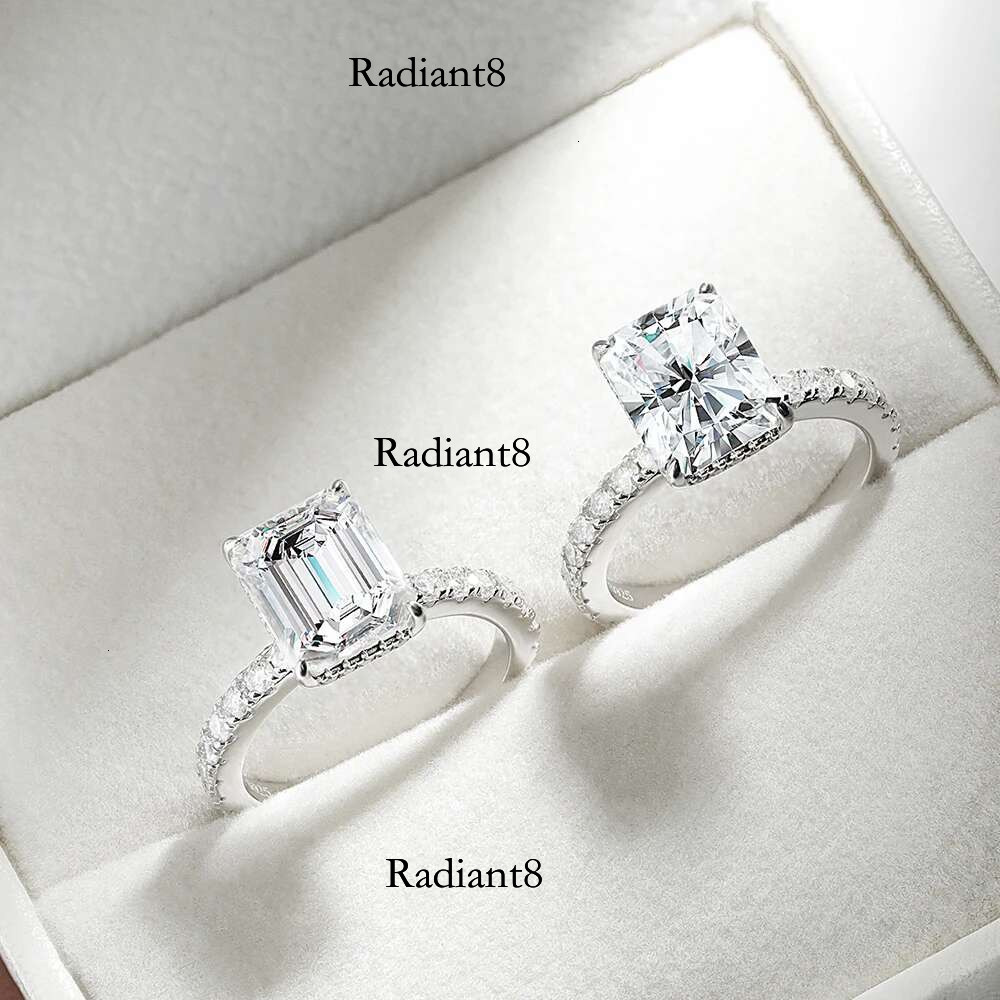 4CT D Color Real Full Moissanite Ring for Women Emerald/Radiant Cut Dia Sterg Sier Wedding Band with Certificate