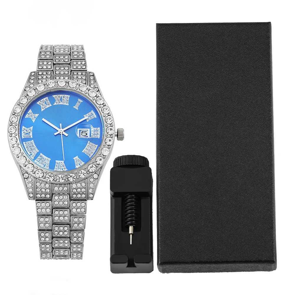 1pc Stylish Quartz Hip-hop Punk Inlay Diamonds Silver Bundled Size Adjuster Street Men Women Party Jewelry Gift BoxXJ250304