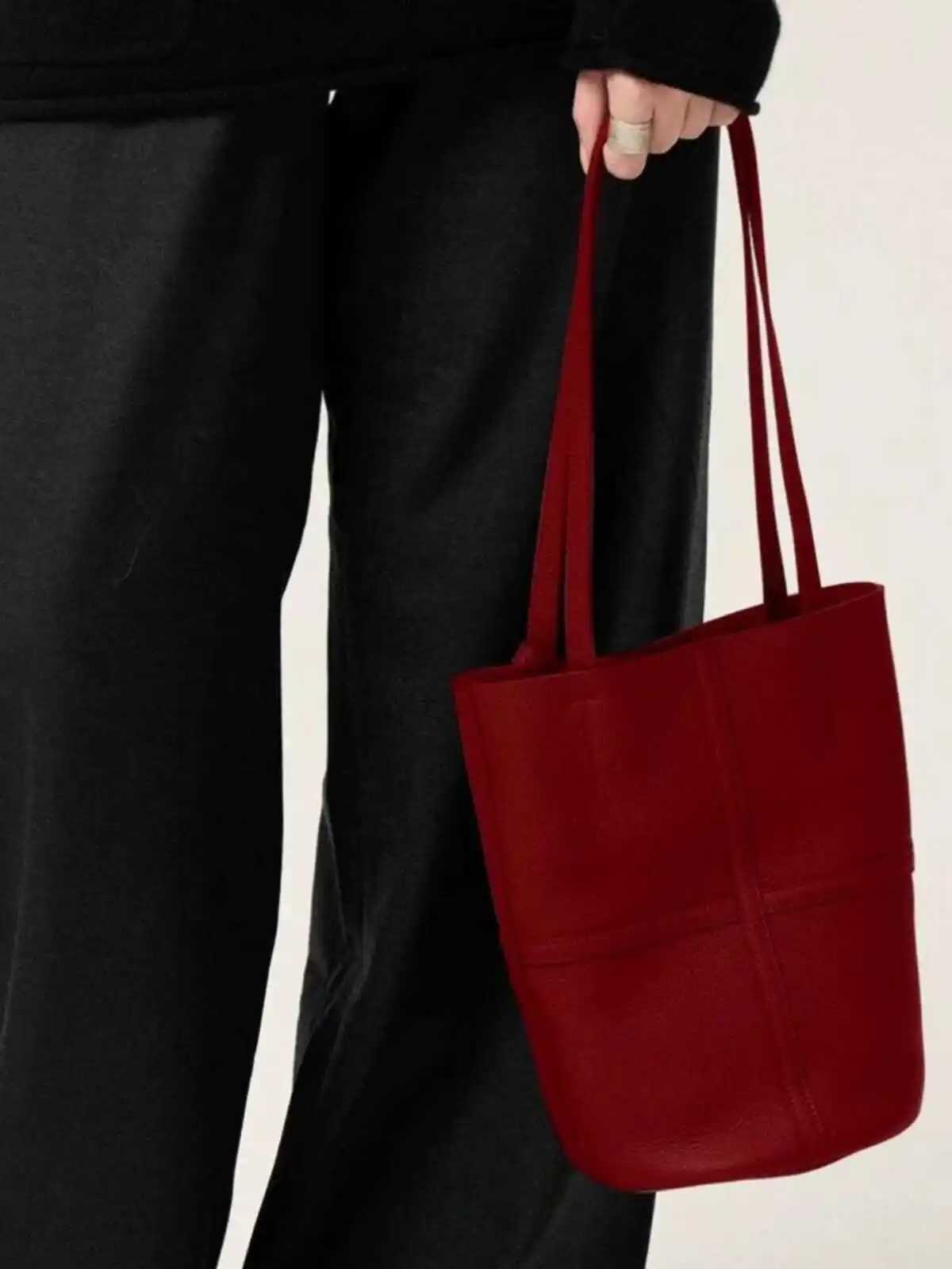 Red Shoulder Bag For Women 2024 Autumn New Suede Versatile Crossbody Purse Commuter Casual Large Capacity Bucket Bags Z250303