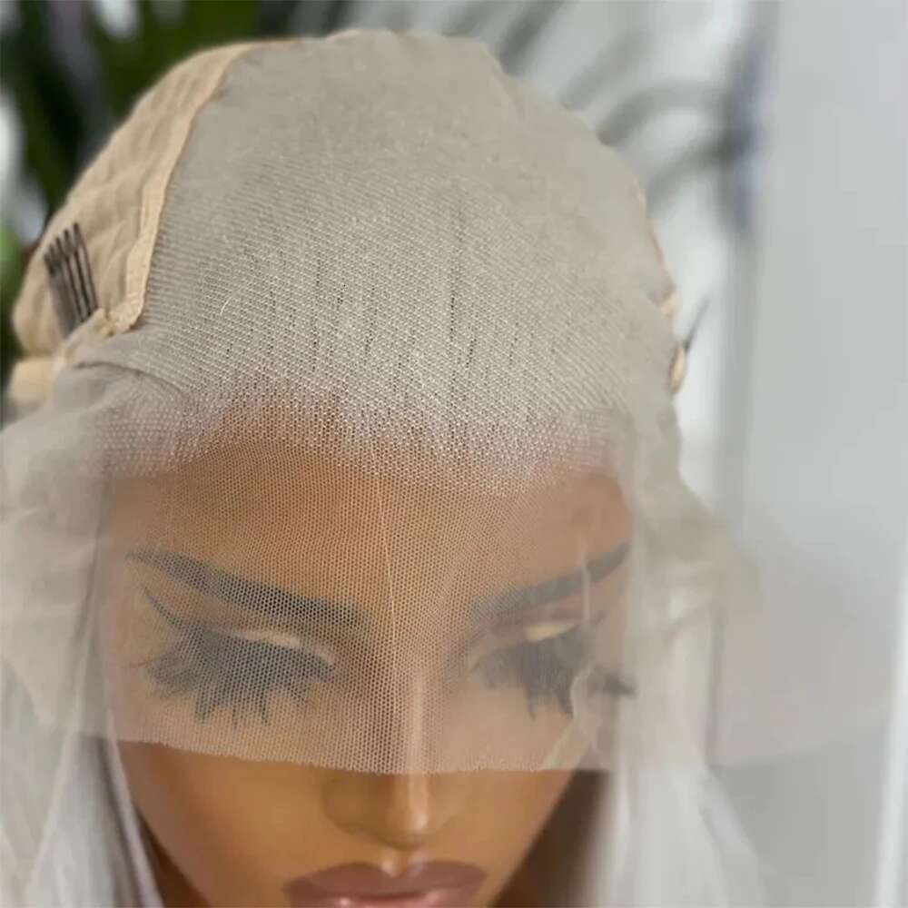 13X4 Gray 26" Straight Sier Blonde Synthetic Lace Front Wigs For White Women 150% Density Preplucke Frontal Wig