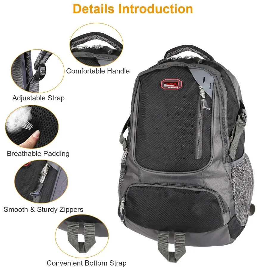 Ship from US Unisex School Backpack Casual Travel Shoulder Bag Adjustable Straps Dual Water Bottle Pouch 250304FBB