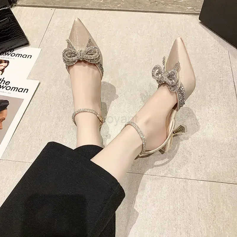 Wens Crystal Sandals Classic Fairy Bow High H Summer New Water Diamd Fine Heel Bridesmaid Wedding Shoes Z250304