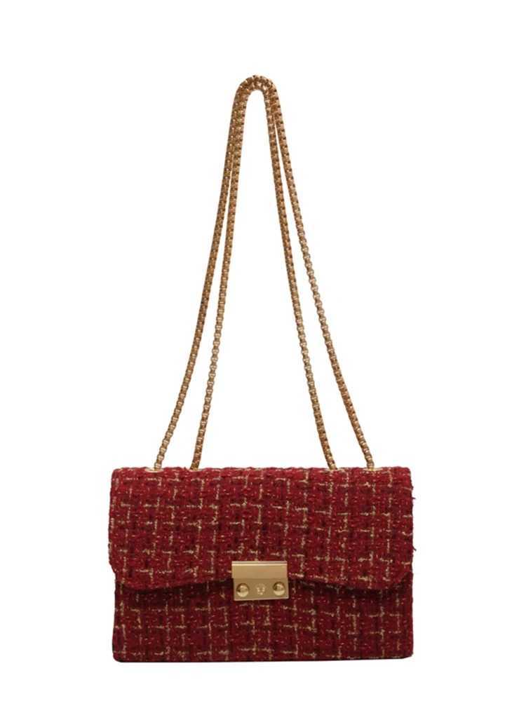 Christmas Wine Red Woolen Plaid Armpit Bag 2024 New Autumn/Winter Womens Exquisite Lock Crossbody Bags Simple Unique Handbag Z250303