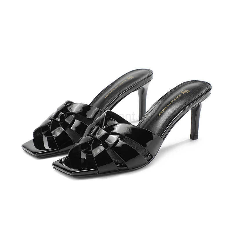 Wens Stiletto heel open toe slippers patent leather casual fish mouth shoes Luxury brand open toe summer solid color sandals Z250304