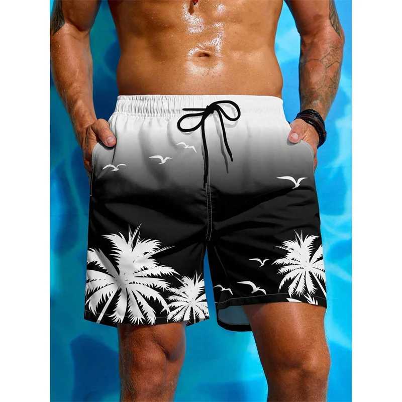 Palm Tree Pattern Beach Shorts Men Gradient 3D Printed Swim Trunks Summer Breathable Short Pants Loose Board Shorts StreetwearT250304