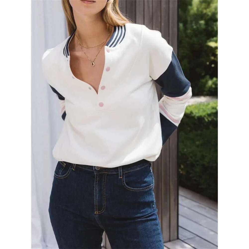 Clearance Price Women's Sweatshirt Contrast Color Letter Print Long Sleeve Ladies Round Neck Cotton Pullover Tops