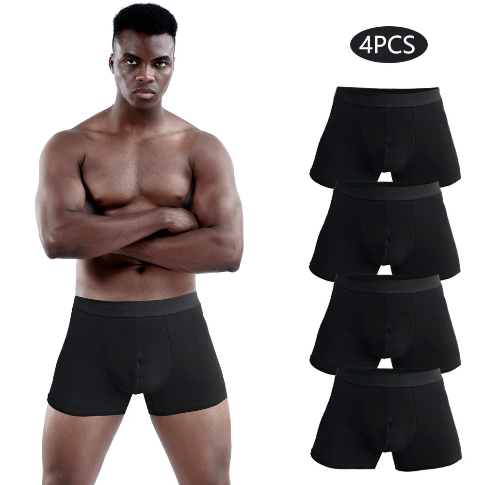 4pcs black Mens Underware Men Boxer shorts Cotton Underwear for man Boxers Sexy Male Underpants Mens Panties 250303