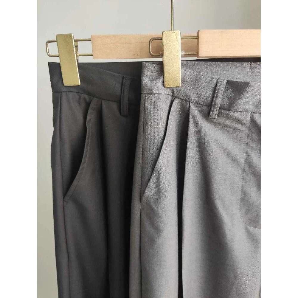2025 Spring New Gray Suit Casual Or Lenght Straight-Leg Pants Wide-Leg Women Trousers