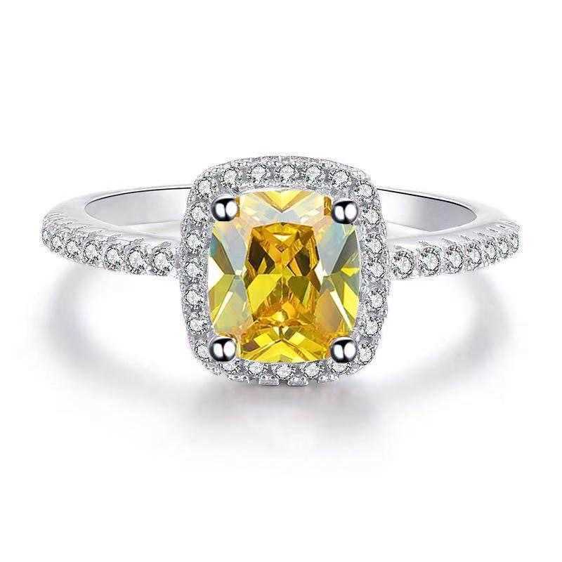 Couple Rings Advanced Square Color Large Zircon Ring Simulation Diamond Ring R466 H25303
