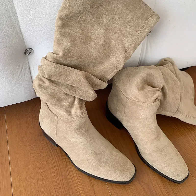 Knee High Shaft Shoes Wan Large Size Warm Long Boots for Wen Brown Fion 2024 Gyaru Quality Work Demi-season Spring Autumn Z250304