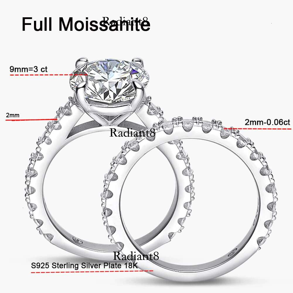 Serenity 5.28ct D VVS1 Moissanite Rings Set Women Wedding Bridal 100% S Sterg Sier Lab Dia Row Ring Anniversary Gift