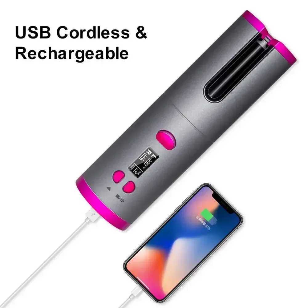 Curling Irons Cordless Automatic Hair Curler Portable Wireless USB Rechargeable Auto Rotating Ceramic Wand Curling Iron Hair Styling Tools z250304