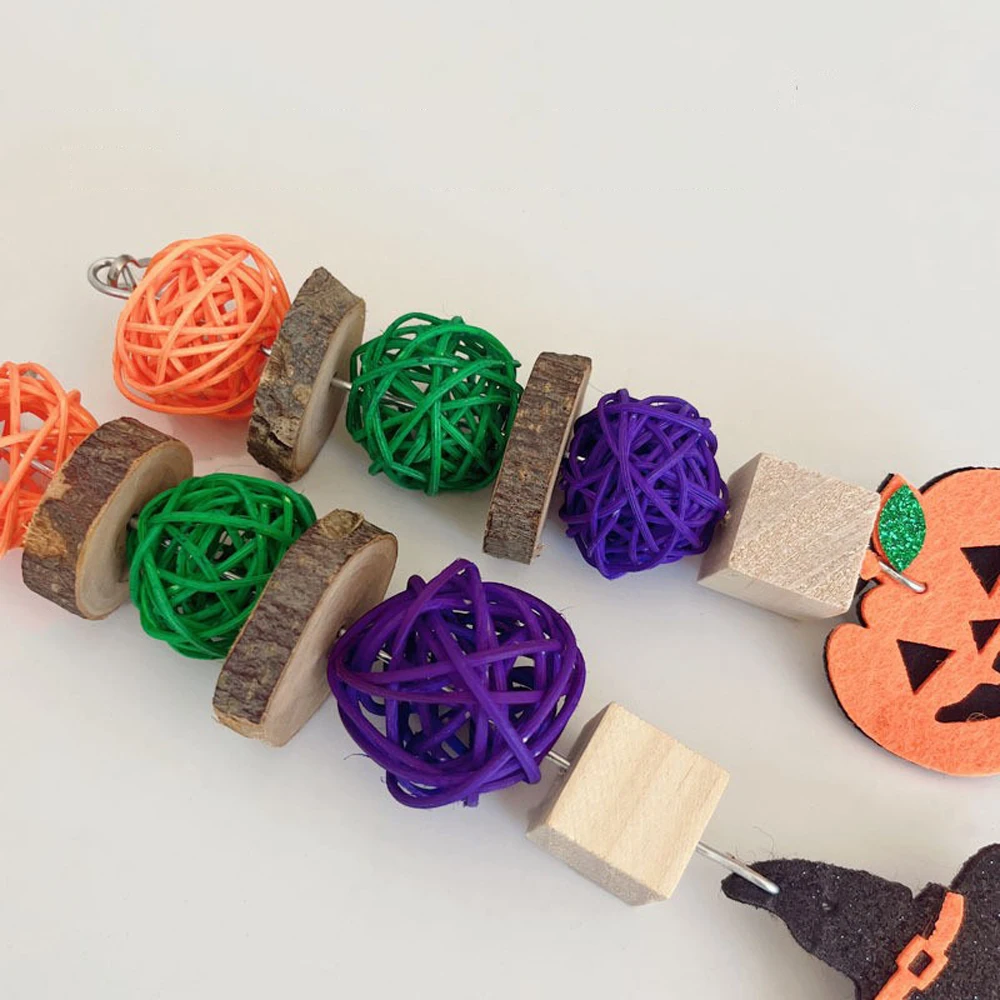 Halloween Parrot Chew Toy Applewood Rattan Ball Birds Bite Hang Toys Cockatiels Training Hang Swings Hamster Birds Cage Supplies