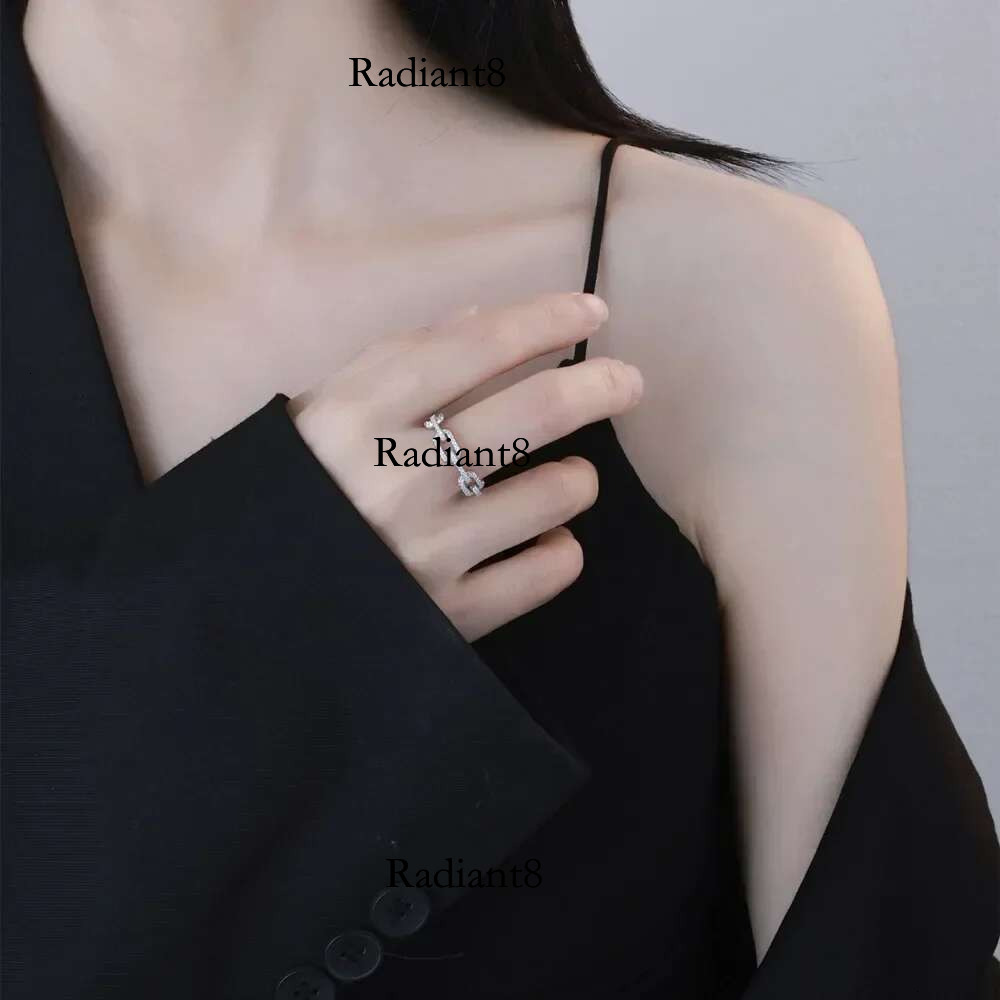 Sterg Sier Full Moissanite TrendyFine Jewelry Accessories Simulated Dia Stacking Chain Rings For Women Gift