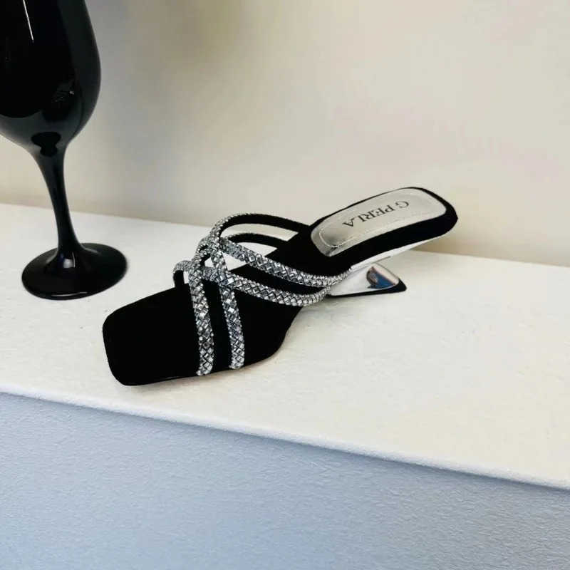 Luxury Rhine Wen Shoes 2025 New Korean Fi Wens Leopard Print Slippers Fiable Outer Wear High Heel Slippers Z250304
