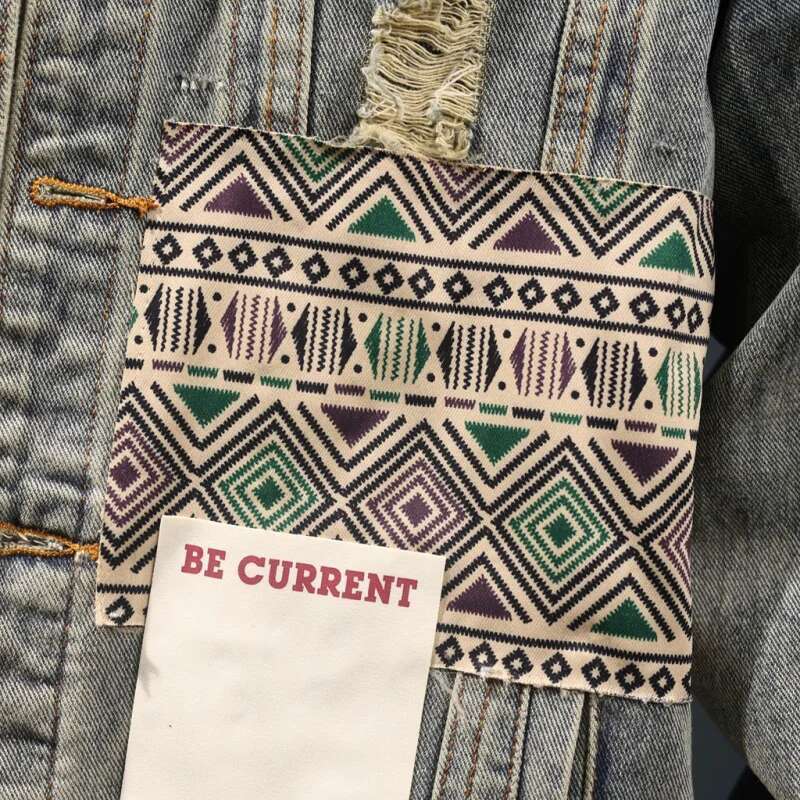 Washed Vintage Denim Men's Fashion Ing Printing 2024 New Autumn High-End Design Ripped Jacket