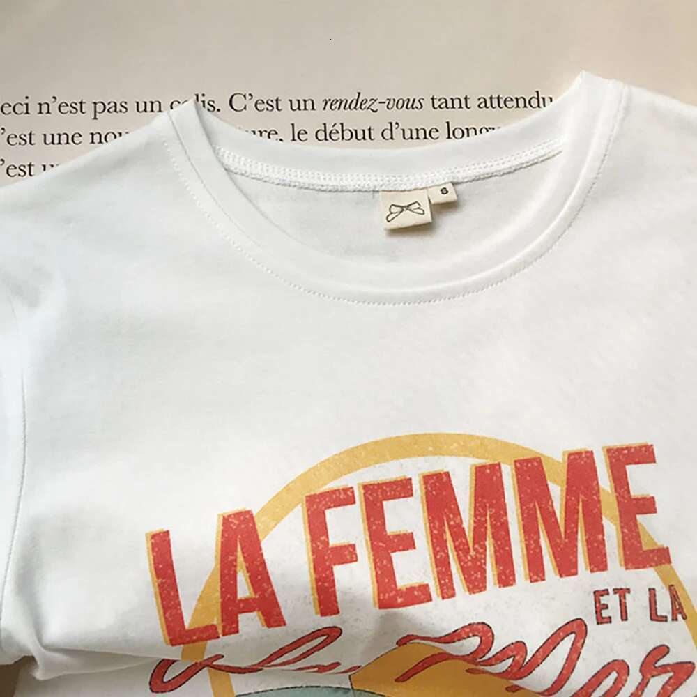 Fish Sea Letter Graphic Print Women T-Shirt Summer Short Sleeve Loose Lady Pullover Classic Casual Vintage Femme Top