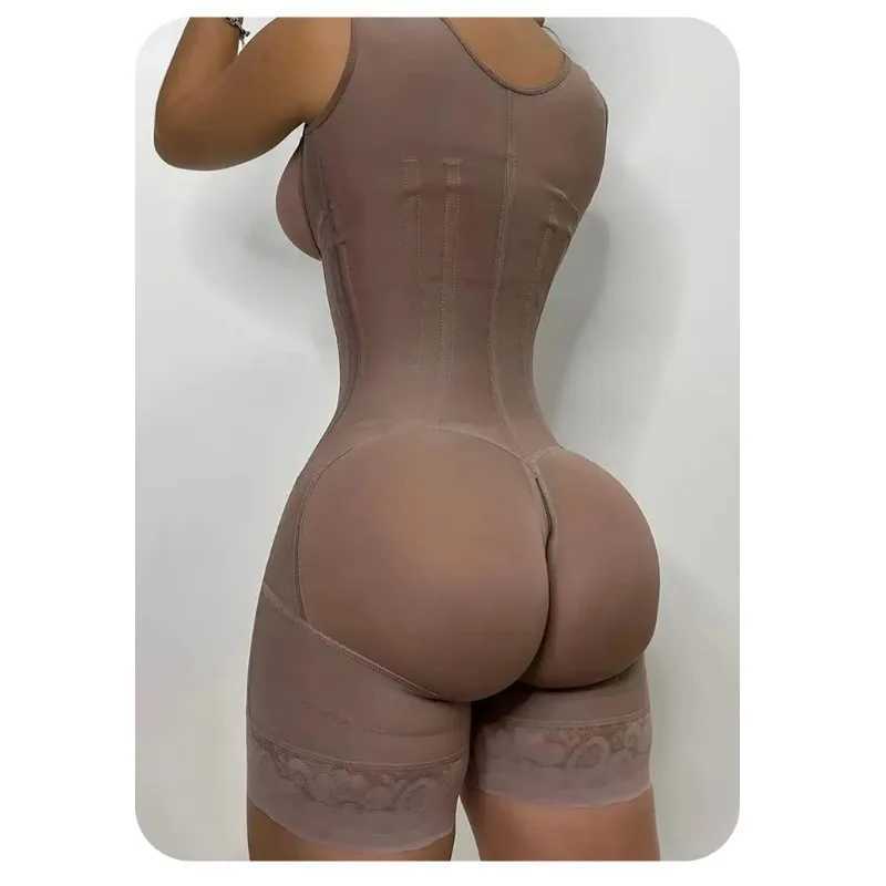 Body Shaper Shapewear Women Bodysuit Colombian Fajas 9-bone High Compression Girdle Double Tummy ControlOpen Crotch with ZipperXJ250304
