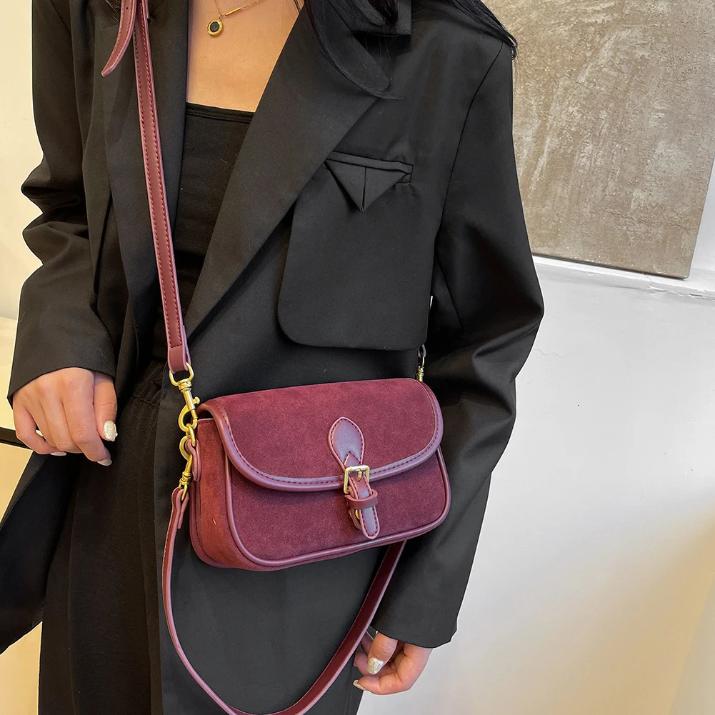 Suede Crossbody Brown - Korean Retro Square Shoulder Bag For Women, Casual Hot Everyday Style - Women,