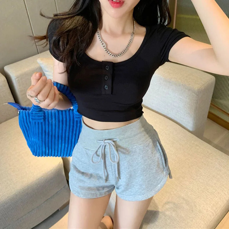 Women Yoga Shorts Summer Outer Wear Mid-Waist Casual Loose Straight Pants Lady Stylish Thin Breathable Wide Leg Gym Short Pants 250304