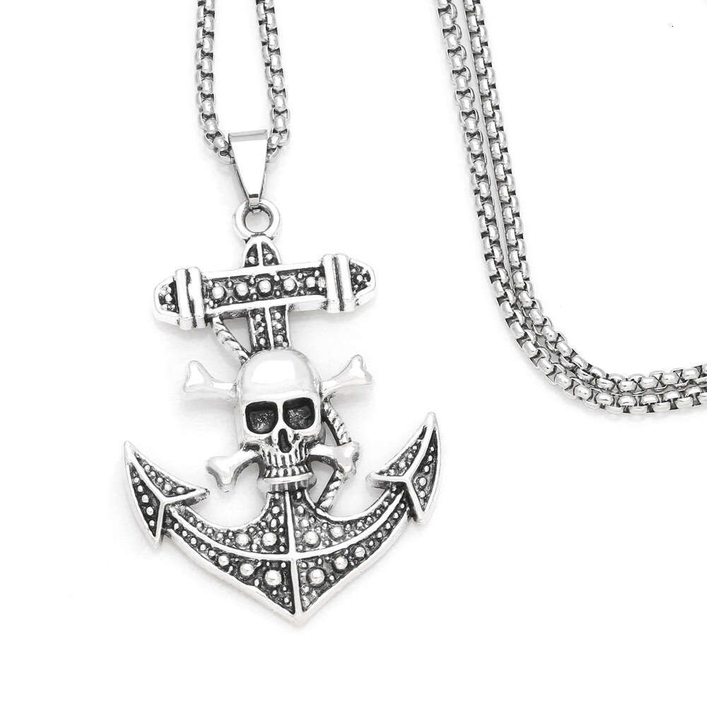Personalized hip-hop pirate skull boat anchor pendant sweater chain men's stainless steel necklace nkz79