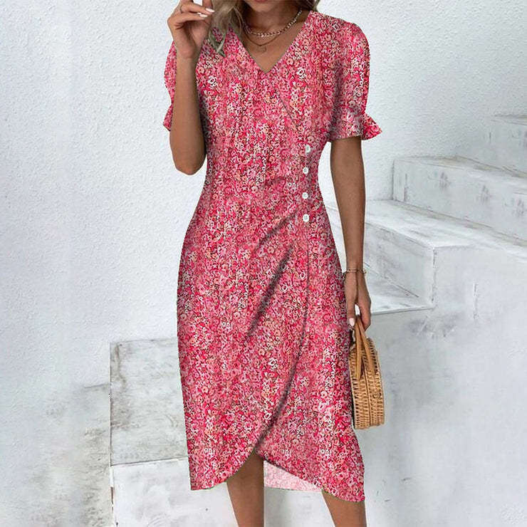 A large number of hot selg summer styles, geometric collage bubble sleeves, irregular hem dresses, 2025 new casual and versatile fashionable clothing