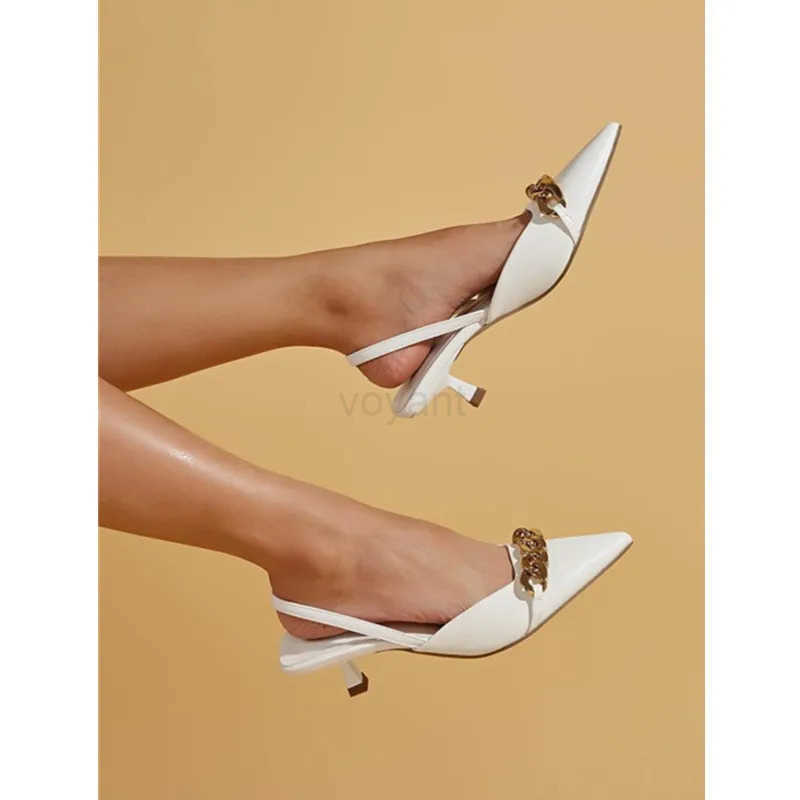 New Fi Wen Sandals 3cm High H Chain Slippers Lady Elegant Slingback Mes Low Heel Luxury Slides Wedding Shoes Ladies Z250304
