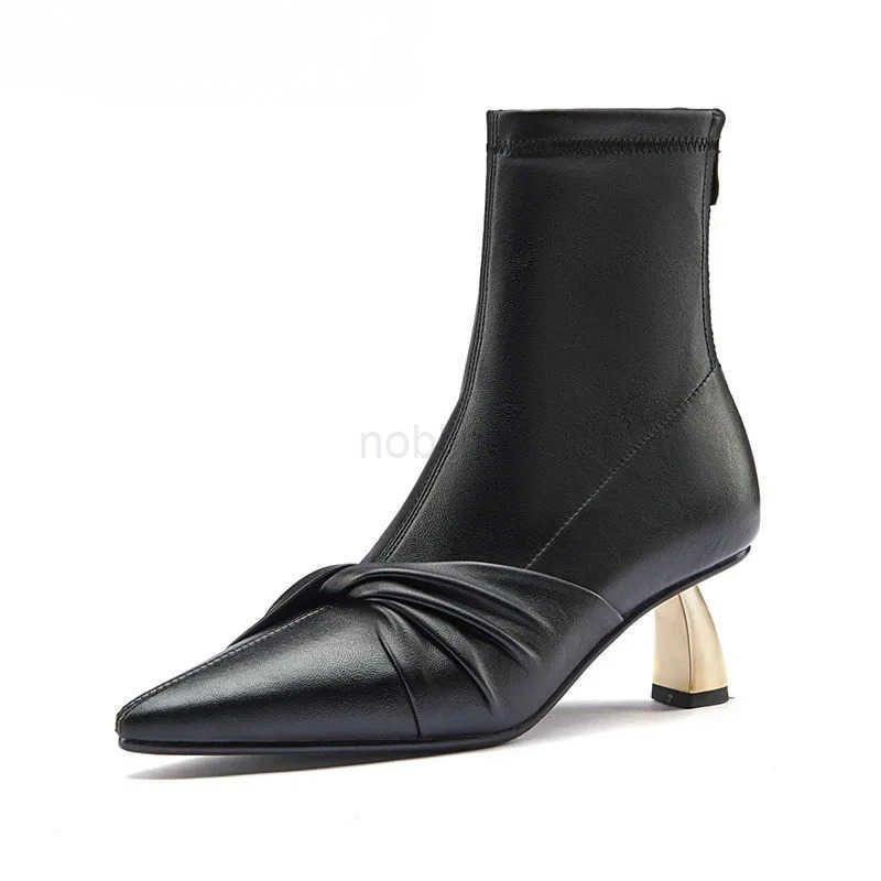 Fion Designer Wen Slim Ankle Boots Elegant Pointed Toe Shoes High Heel Wens Morder Short Booties Z250304