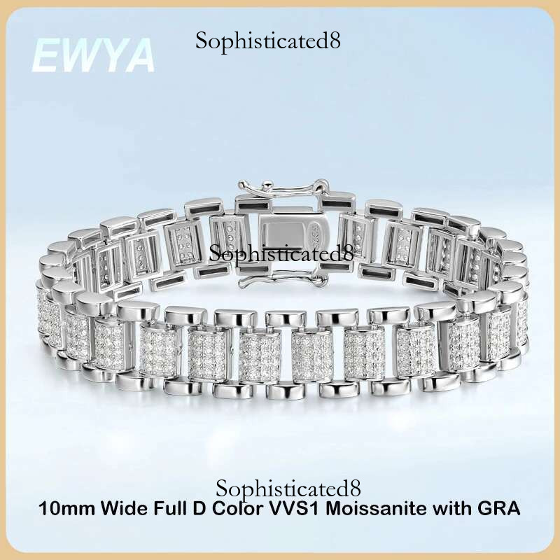 EWYA 2024 Original Full 1mm D Color Moissanite Dia Cuban k Bracelet For Men Women Unisex Sier 10mm Wrist Bracelets