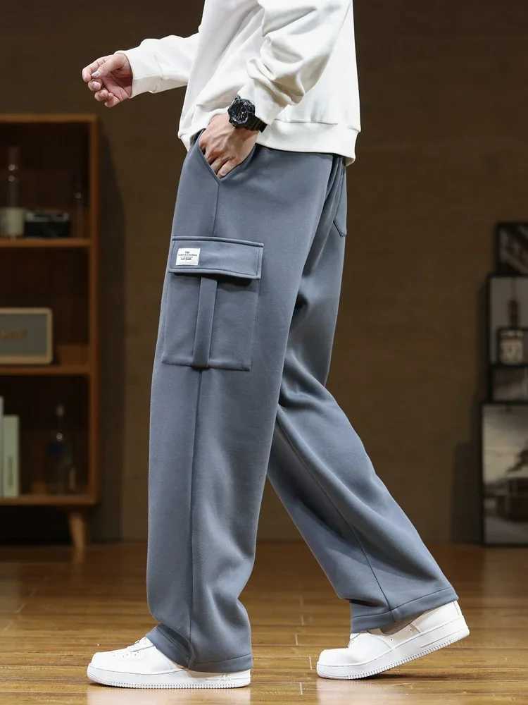 2024 New Sweatpants Men Multi-Pockets Drawstring Cotton Casual Wide Pants Male Loose Straight Trousers Large Size 8XLXJ250303