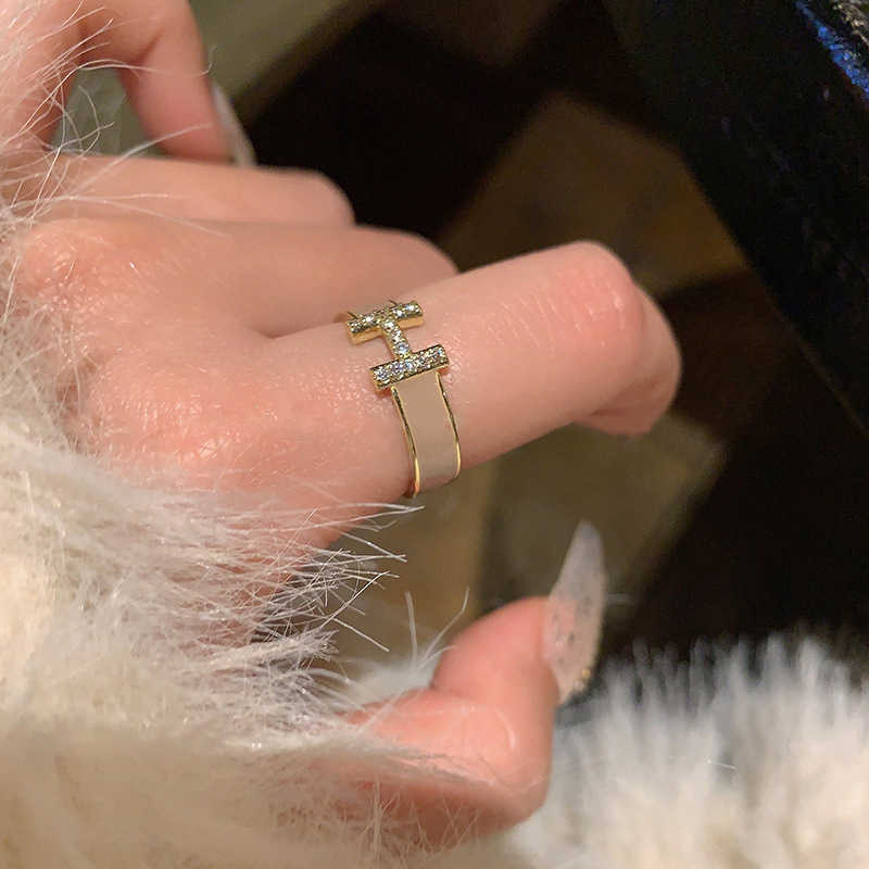 Couple Rings Rising Sun Letter H Ring Enamel Drip Oil Zirconia High Grade Open Ins Niche French Internet Red Ring Finger Ring H25303