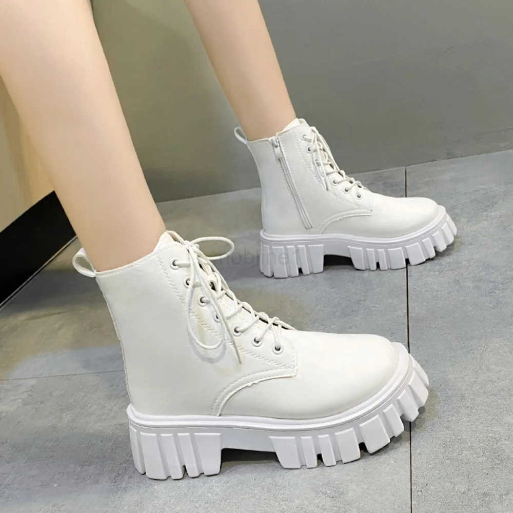 Chunky Platform White Ankle Boots Wen Autumn Winter Pu Leather Booties Mujer Punk Thick Bott Motorcycle Boots size 35-42 Z250304