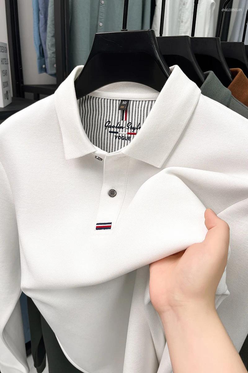Men's Polos Luxury Embroidered Design Polo Shirt Long Sleeve Brand 2025 Autumn Wear Silk Cotton Comfortable Casual Fashion T-shirt