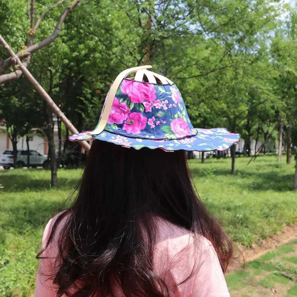 Womens Folding Fan Hat Bamboo Silk Folding Wide Brim Hat Summer Portable Travel Beach Sunscreen C Sunscreen Jewelry GiftXJ250304