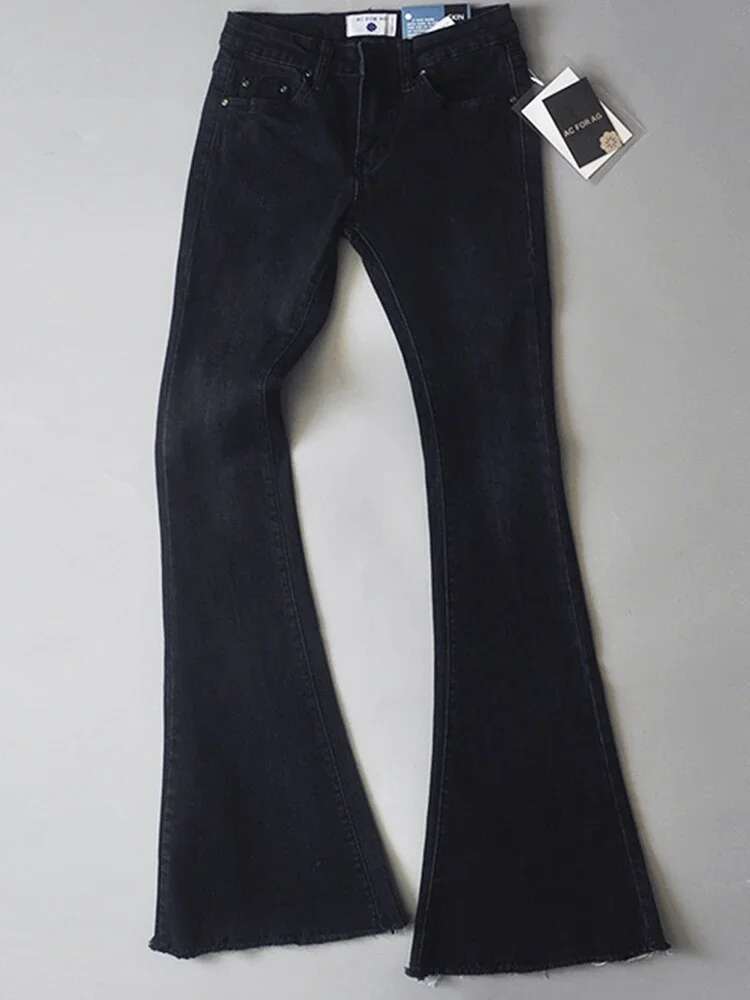 TARUXY Retro Low Waist Blue For Women 2025 Bodycon Flared Pants Ladies Basic Slim Fit Summer Street Casual Jeans Woman