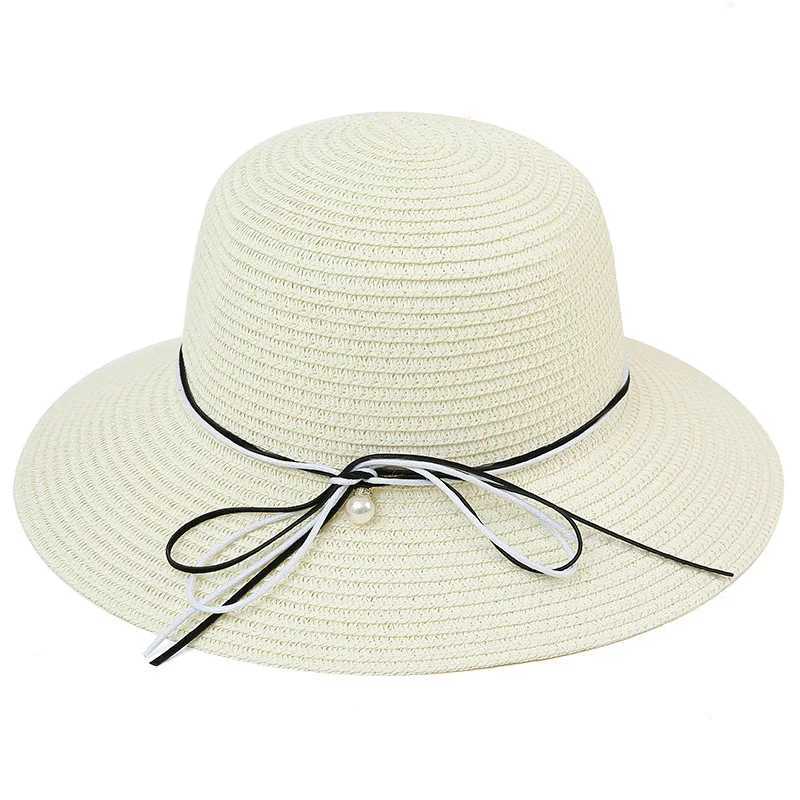 New Black and White Rope Pearl Womens Str Hat Summer Seaside Travel Foldable Shade Womens Str HatXJ250304