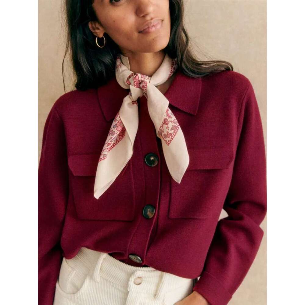 Single Breasted Sweater Women Turn-Down Collar Solid Color Long Sleeve Female Knitted Cardigan With Pockets 2025 Spring Fall