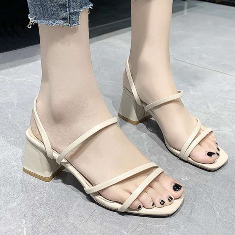 Ladies Square New Heels Elegant Summer Slippers Woman Fashion Low-heel Sandals for Women