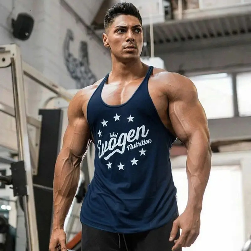 Summer fashion cotton mens vest shoulder belt Breathable I-vest Jogger fashion gym exercise fitness wear 250303