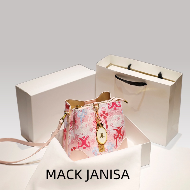 2025 Stylish Bucket Handbag Featuring a Dainty Tassel Pendant and Distinctive Print Pattern crafted from high - quality leather