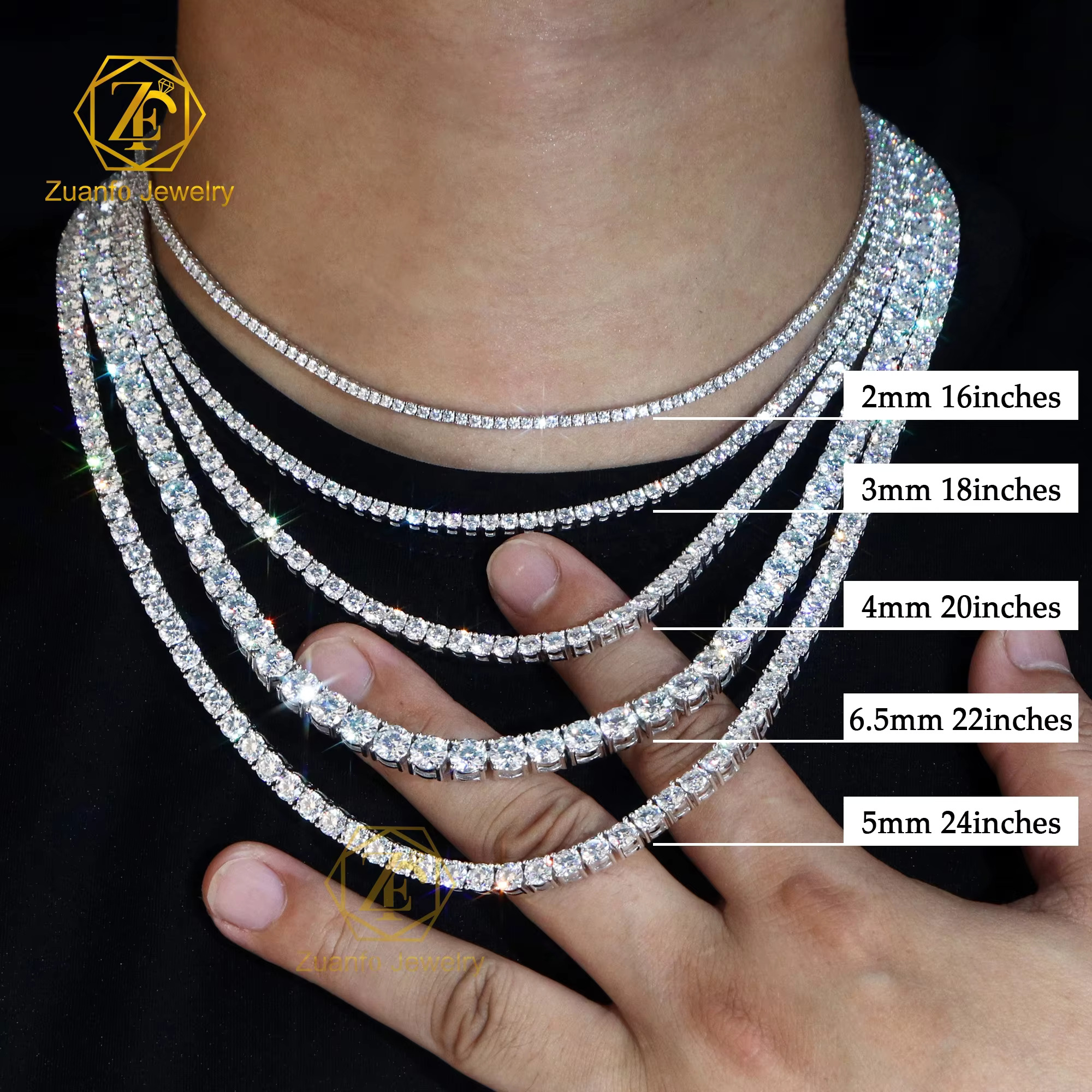 Factory Direct Sier Hip Hop VVS Dia Chain Iced Out 2mm 3mm 4mm D Color Moissanite Tennis Necklace