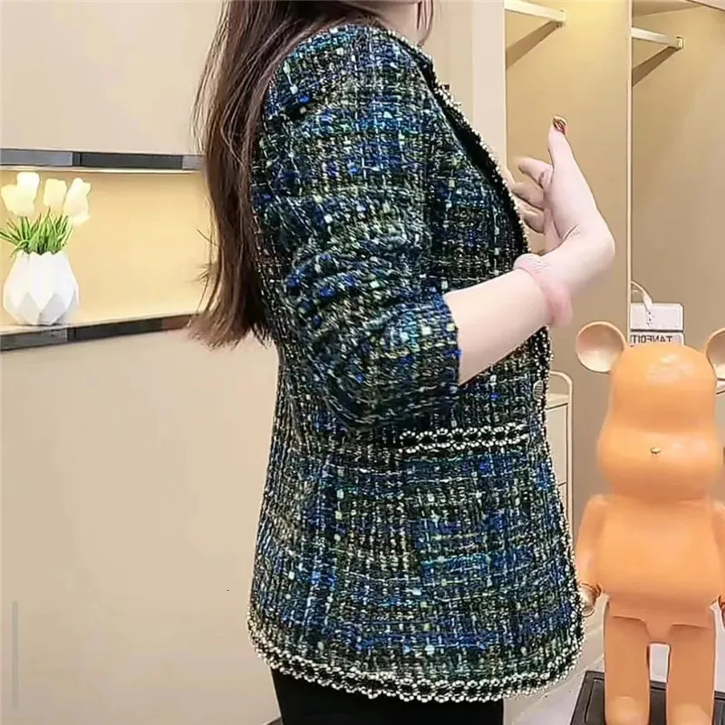 Fashion coarse woolen coat womens jacket spring autumn blue black casual ultrathin 250225