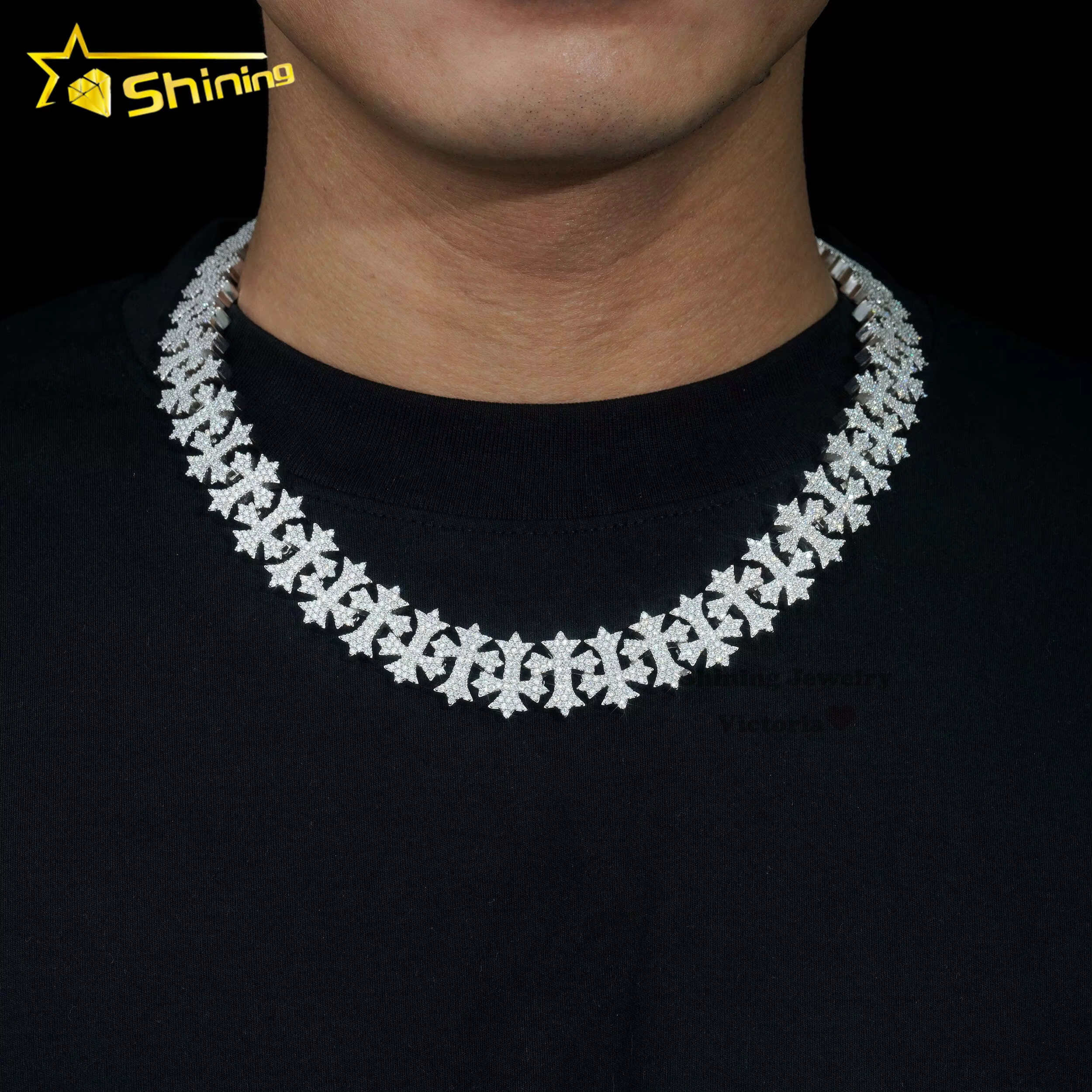 Shining Jewelry Hip Hop Rapper Style Necklace Sterg Sier 8mm 18mm Iced Out Vvs Moissanite Cross Charm Cuban k Chain