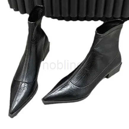 Pointed Toe Wen Ankle Boots Fion Thick Heel Slimming Short Booties Autumn Winter Soft Leather Fem Shoes Z250304