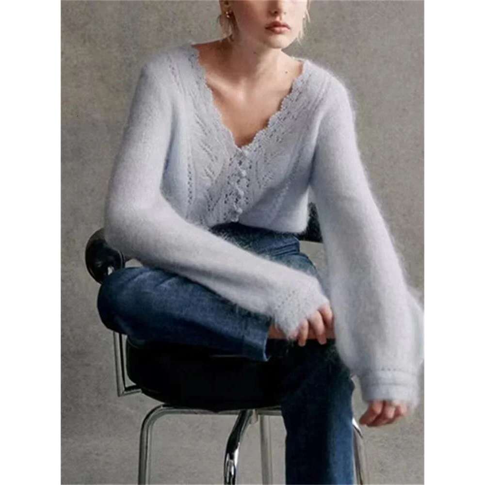 Front And Back Wearing Women Hollow Out V-Neck Sweater Cardigan Single Breasted Casual Ladies Fashion Long Sleeve Knitwear