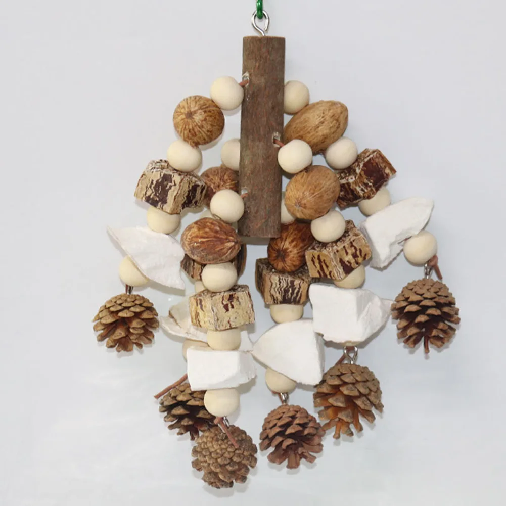 Bird Toys with Pinecones Cuttlefish Bones Beech Wood Nuts Teething Chew Toy For Parrot Parakeets Cockatiels Love Birds Supplies