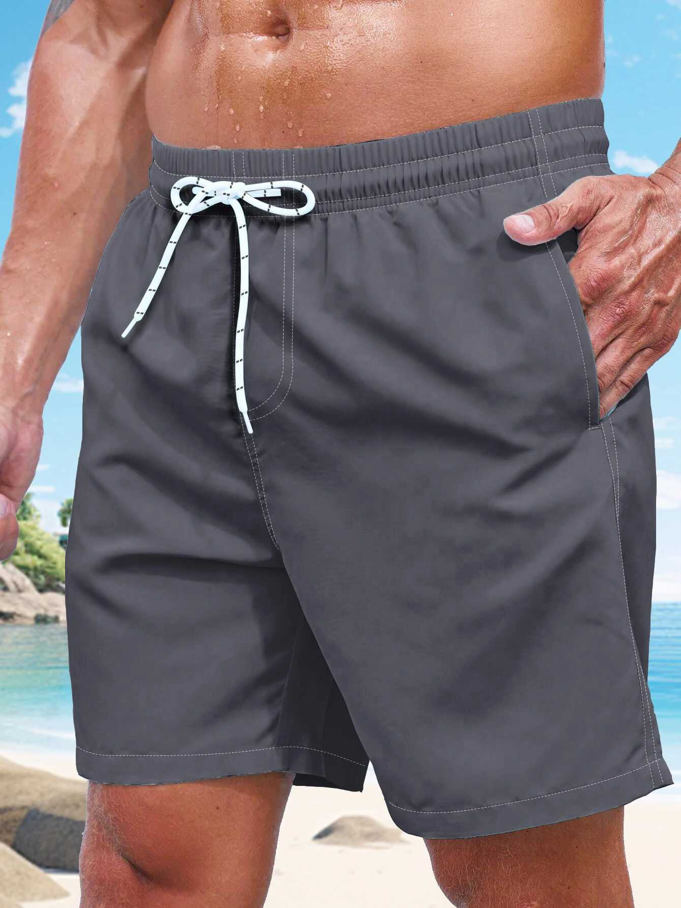 3D-Printing Mens Swim Trunks Quick Dry Mens Swimwear Swimsuit For Mens with Pockets Suit For Swim Board Surf Paddle FishT250304