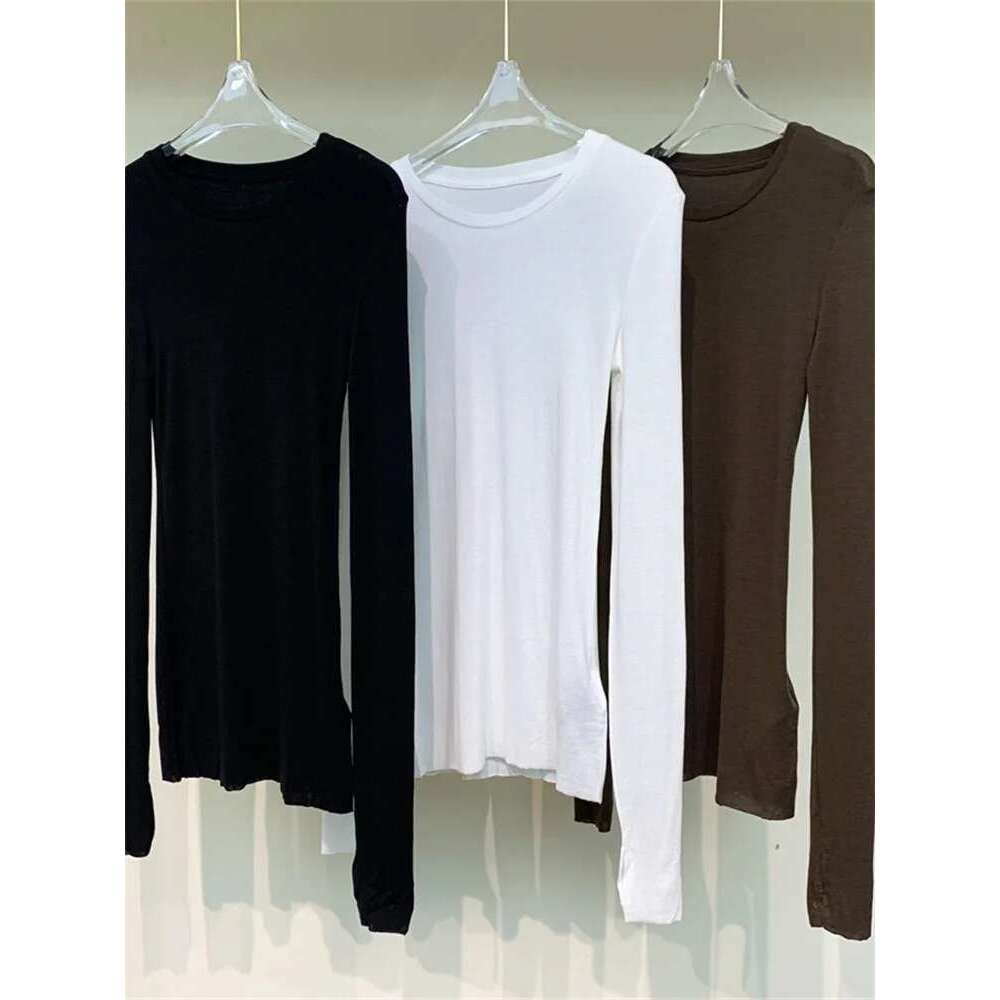 Women Long-Sleeved Ultra-Thin T-Shirt Autumn Winter Lady Solid Color Round Neck Bottoming Pullover Tee Top